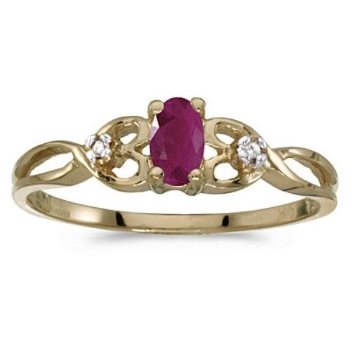 10k Yellow Gold July Birthstone Oval Ruby And Diamond Ring