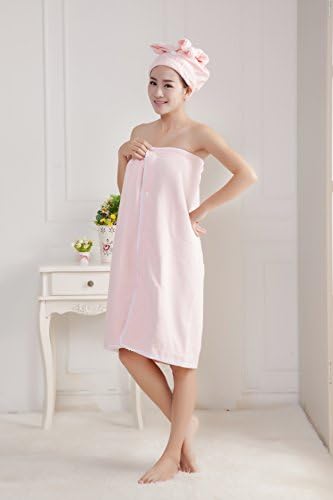HomeTowel Women Wrap Bathrobe Bath Towel 018 bathing cap Pink