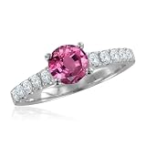 Pave Diamond and Pink Sapphire Engagement Ring 18k White Gold Band (G, SI1, 1.48 cttw), 6mm