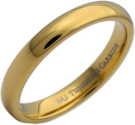 2, 3, 4, 5, 6, 8 or 10mm Gold Plated Polished Tungsten Carbide Wedding Ring Classic Half Dome Band