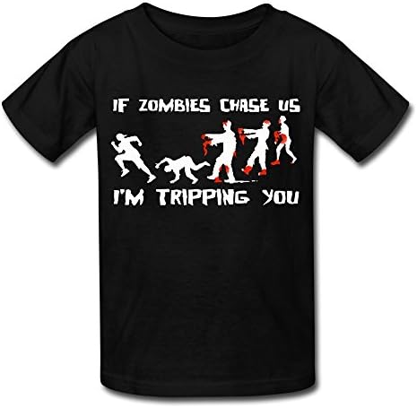 Zombies Chase Us I'm Tripping You Cotton O'Neck Black Design Tee Shirt For Young Boy M
