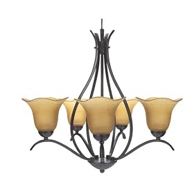 Globe Senneville Five-Light Chandelier, Dark Coffee with Amber Globes #6085801