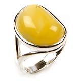 Certified Genuine Butterscotch Amber and Sterling Silver Bean-shaped Ring