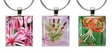 LILIES ~ Scrabble Tile Wine Glass Charms ~ Set #2 ~ PAIR & A SPARE ~ Set of 3 ~ Stemware Charms/Markers/Pendants