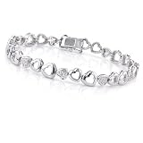 Sterling Silver Hearts Bracelet with Diamond Accents - 7