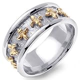 14K Two-Tone Gold Fleur De Lis Celtic Wedding Band Ring