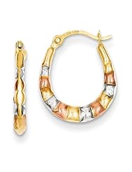 MadiK® 14K Tri Color Gold Hollow Scalloped Oval Mini Hinged Hoop Earrings