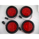 (4) Red 4 10 LED Round Truck Trailer Brake Stop Turn Tail Lights 