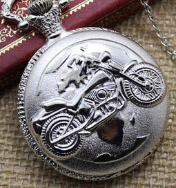 Antique Bronze Mirror Crystal Retro Necklace Pocket Watch Women