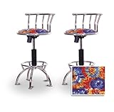 2 24"-29" Tie Dye Fabric Seat Chrome Adjustable Specialty / Custom Barstool ....
