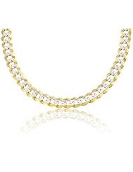 14K Solid Yellow Gold White Pave Cuban Curb Link Chain / Necklace 9mm Wide 26" inch Long.