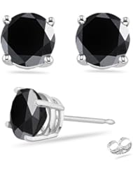 0.11 Cts of 2.50-3.00 mm AA Round Black Diamond Stud Earrings in 14K White Gold-Screw Backs
