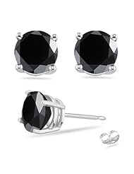 1/2 (0.46-0.55) Cts of 3.70-3.90 mm AAA Round Black Diamond Stud Earrings in 14K White Gold