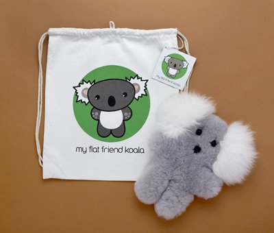 <br />Flat Friends Koala Bear with Cotton Drawstring Bag