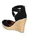Women Linen Capped Toe Espadrille Cross Ankle Strap D'Orsay Platform Wedge Heel CB66 - Black
