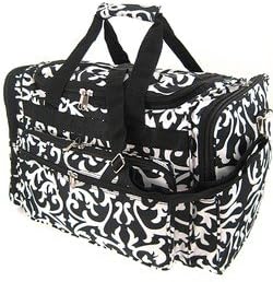 Black White Damask Print Duffle Dance Cheer Gym Bag Large 22"