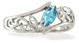 14K White Gold Genuine Marquise Blue Topaz and Diamond Filligree Ring