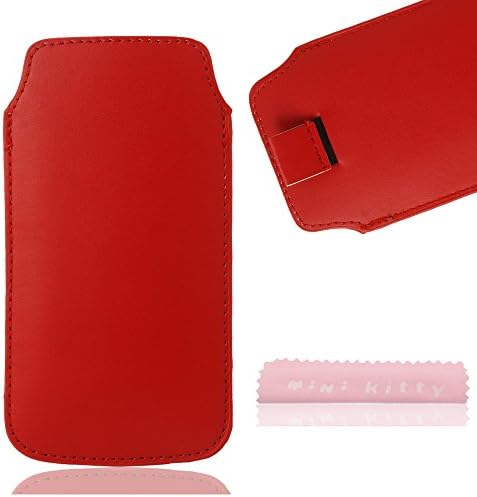 Mini Kitty-Slim and Soft Protective PU Leather Pull Tab Sleeve Case Cover Pouch for iPhone 6 plus 5.5 inch ,With Free Microfiber Cloth ,As good gift.(RED)