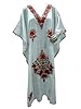 White Kaftans Paper Silk Kashmir Crewel Embroidered Abaya Caftans XXL