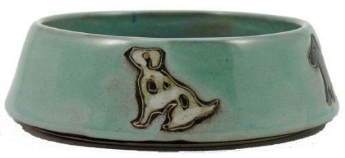 MARA STONEWARE COLLECTION - 16 Oz. Pet Feeding Or Water Dish Green Bowl - Abstract Puppy Dog Design