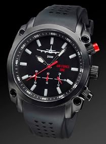 Air Force One Men's Black IP Silicone Strap Military Spec Chronograph Watch