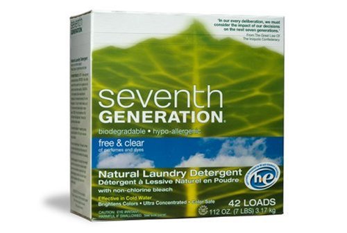 Seventh Generation Natural Laundry Detergent, Free & Clear, Powder, 112-Ounce Boxes (Pack of 4)