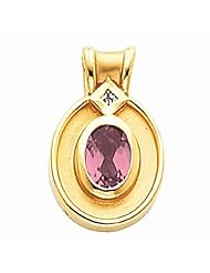 18K Yellow Gold Oval Cut Pink Tourmaline and Diamond Pendant -- LIFETIME WARRANTY