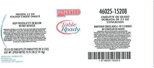 Michael Foods Papettis Cheese Omelette, 3.5 Ounce -- 72 per case.