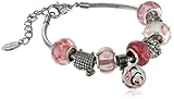 Charmed Feelings Pink Murano Style Glass Beads and Charm Bracelet, 7.25″ + 1.5″ Extender thumbnail