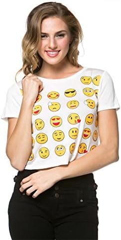 Emotional Emoji Print Crop Top in White