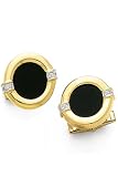 14k Gold Cufflinks - Solid 14K Gold and Onyx Cufflinks with Diamond Inlay