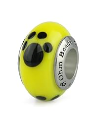 Sterling Silver Ohm Black Yellow Paw Print Bead Charm AMU203