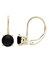 1.50 CTW Round Black Diamond Leverback Earrings in 14K Yellow Gold