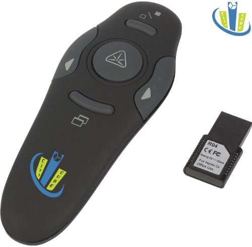Click-N-Go Wireless Presenter with RED LASER pointer 2014 - Premium Presentation remote control - 30 ft operating distance - Black screen feature - Light and cool design - single battery - receiver and battery storage within the device - laser presenter