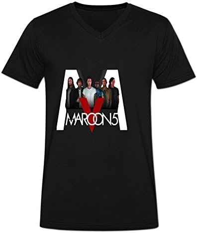 Sandiy Short Sleeve V Neck Maroon 5 Tour 2015 T-Shirt for Men XXL Black