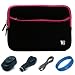 Magenta Trim Durable Scratch Resistant Neoprene Sleeve Protective Carrying Case for Amazon Kindle Fire 7-inch Multi Touch Screen Tablet - 8GB Android Wireless (Wifi) Tablet + Black USB Car Charger + Black USB Wall / Home Charger + Black Micro USB Sync Data Cable + SumacLife TM Wisdom Courage Wristband