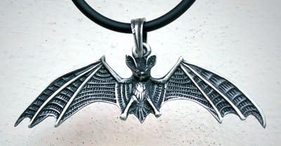 BAT VAMIPRE WIDE WING SPAN Pewter Pendant w PVC Choker Necklace
