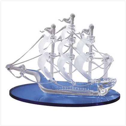 SPUN GLASS SAIL BOAT/BLUE BASE