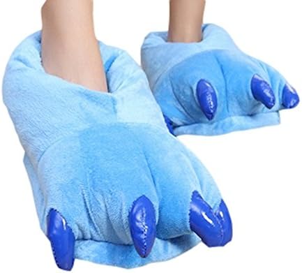 Onomii Tiger Plush Slippers Paw [ Blue / Pink ] Dinosaur Animal Winter Kids / Woman (Blue)