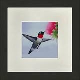Susho, King Silk Art Handmade Silk Embroidery - Hummingbird and a Pink Flower - White Mat Framed Regular Size 11026WF