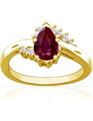 14K Yellow Gold Pear Cut Ruby Ring With Sidestones (GIA Certificate)