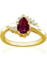 18K Yellow Gold Pear Cut Ruby Ring With Sidestones (GIA Certificate)