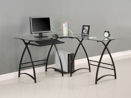 L-Shaped Glass Computer Desk - Clear/ Black