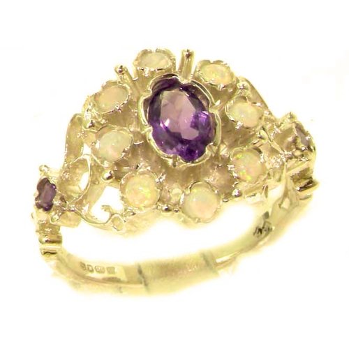 Unusual Solid Yellow Gold Natural Opal & Amethyst Ring with English Hallmarks - Finger Sizes 5 to 12 Available
