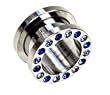 STAINLESS STEEL SCREW-ON PLUG WITH CLEAR AND BLUE CUBIC ZIRCONIA 1/2" - Sold As A Pair