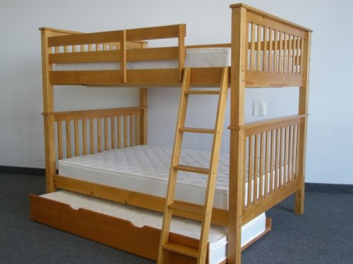 Bunk Bed Full over Full Mission style in Honey with a Twin Trundle