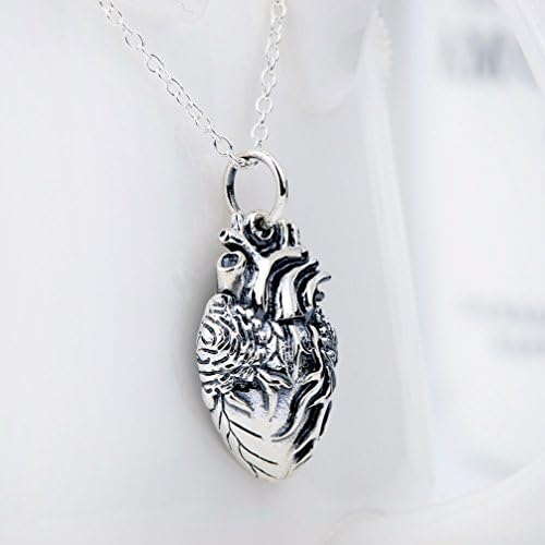 Sylvie® Fine Jewelry Sterling Silver Thailand Ancient Silver Effect Retro 3D Cameo Pendant Necklace, 18'' (Anatomical heart)