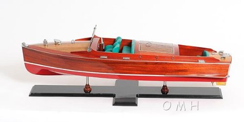 Old Modern Handicrafts Chris Craft Runabout Painted Boat Model - Fully Assembled Wooden Boat Model Exquisite Nautical Décor for Home & Office - 32.0L x 10.0W x 9.0H Inches