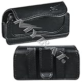 Premium Black Leather Nylon Horizontal Pouch Carry Case Curved Magnetic Clo ....