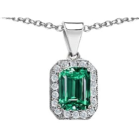 Buy 3.63 cttw 14K White Gold Plated 925 Sterling Silver and Created Emerald Cut Emerald Pendant by Finejewelers
